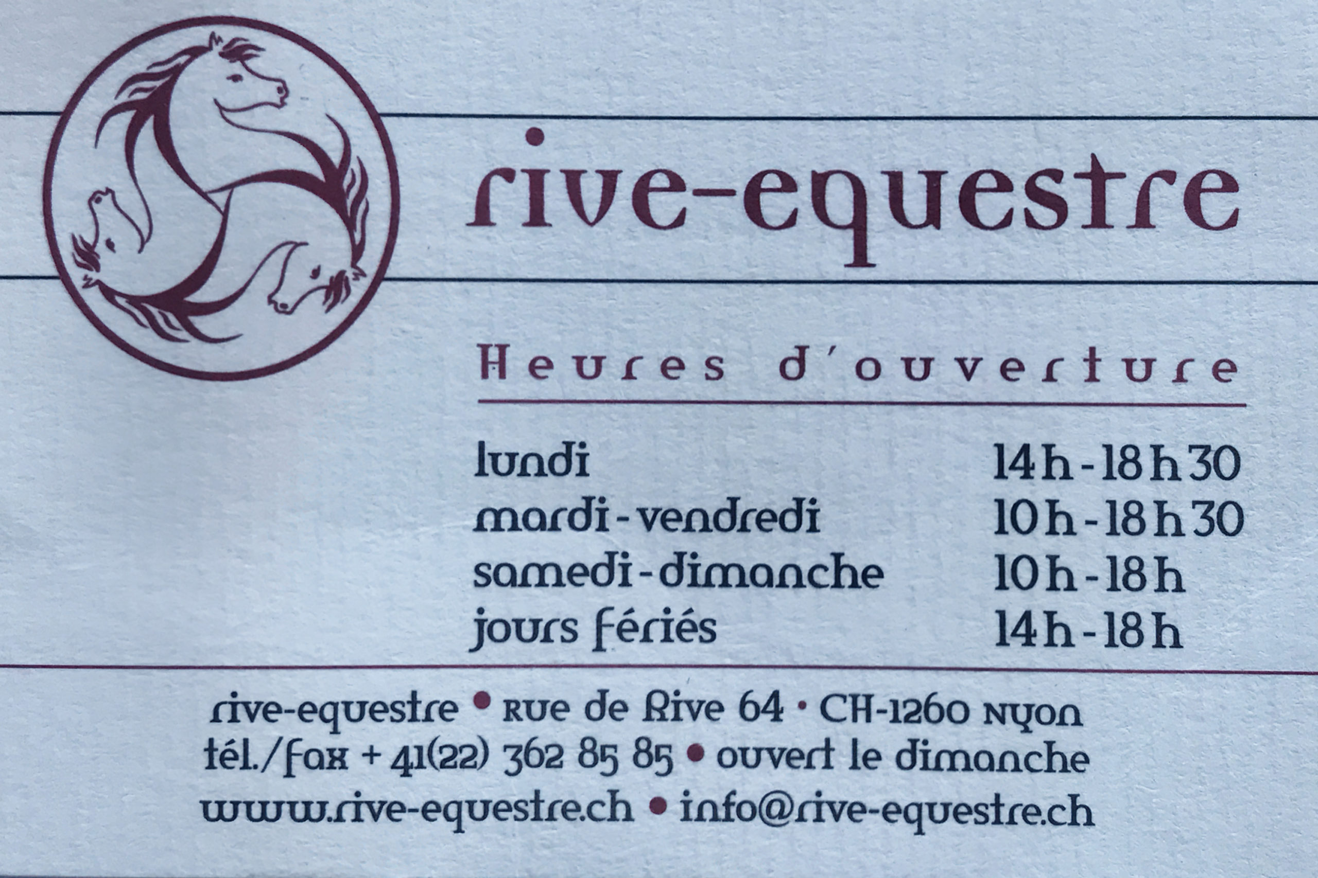 Carte de visite Rive-equestre, QdR, Nyon Carte de visite Rive-equestre, QdR, Nyon